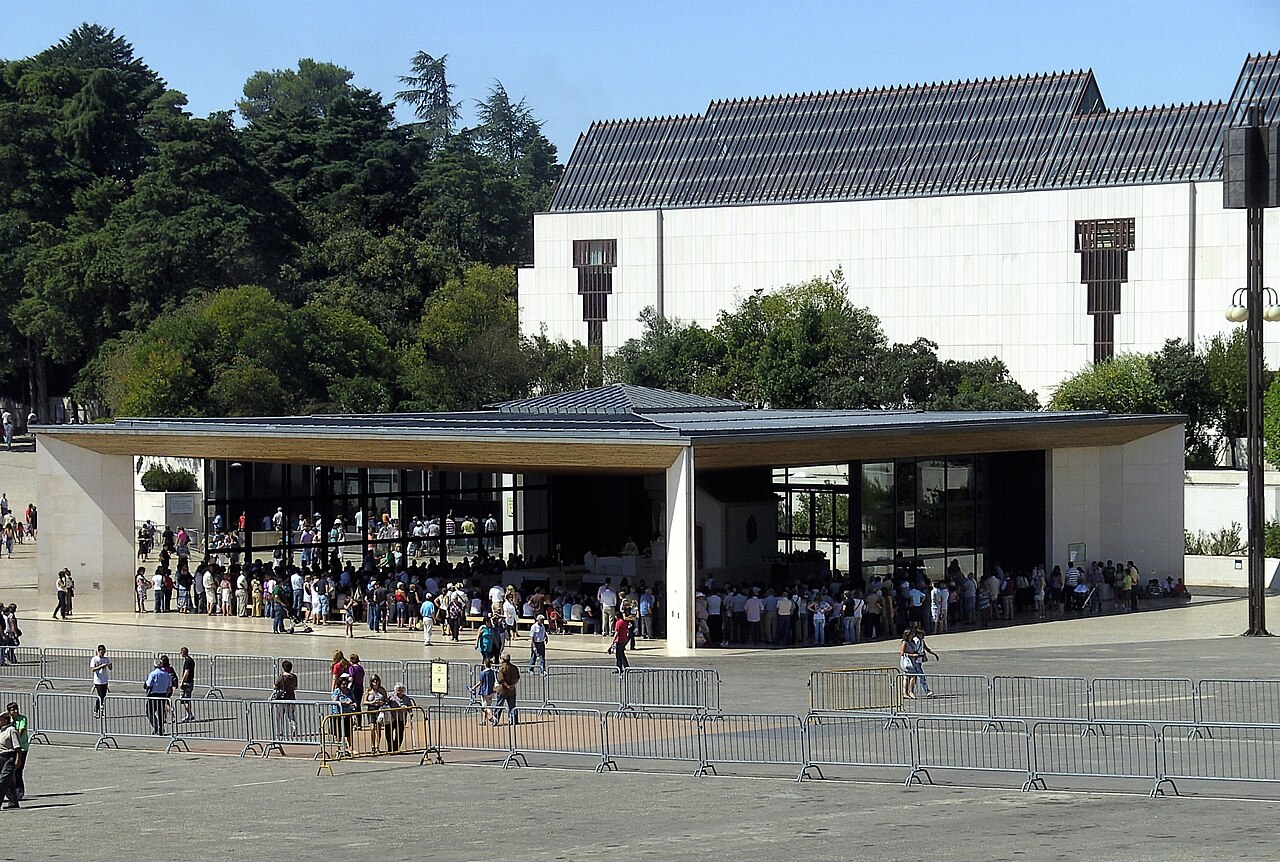 Pilgrims gathered at the Chapel of the Apparitions, built on the spot of the 1917 apparitions