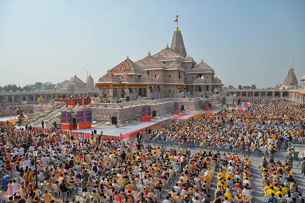 Tens of thousands of devotees gathered before the completed mandir at the Dhwajarohan Utsav, 25 November 2025
