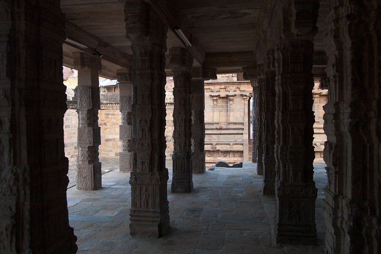 The ornately carved pillared mandapa of the Airavatesvara Temple at Darasuram