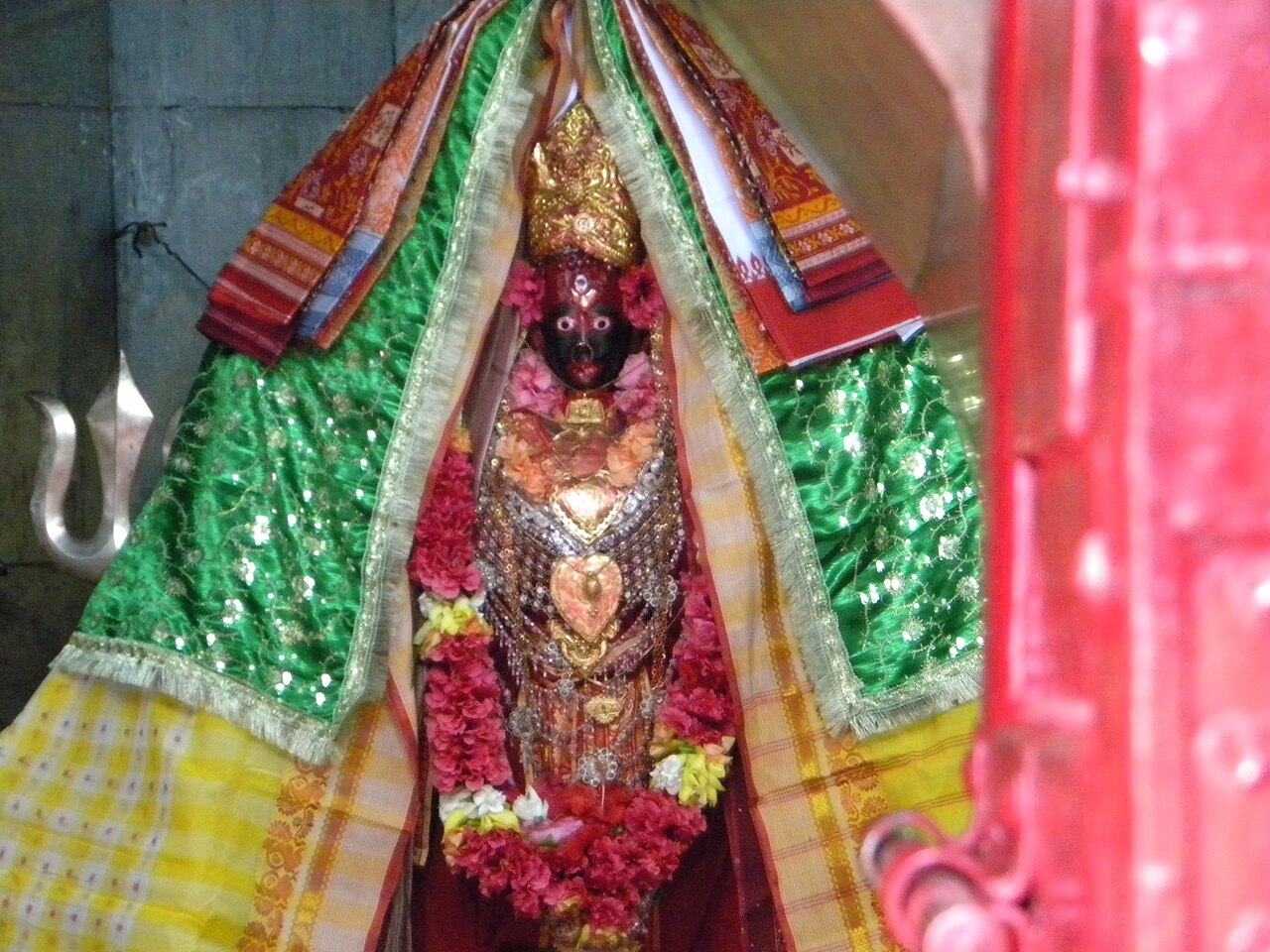 The black stone Idol Of Maa Tripura Sundari in Her sanctum at Matabari