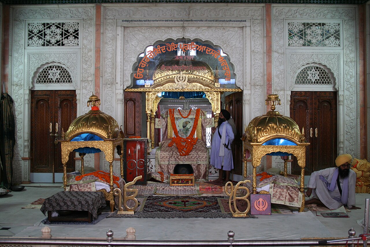 The gold-canopied sanctum inside Takht Sri Patna Sahib, marking the room where Guru Gobind Singh Ji was born