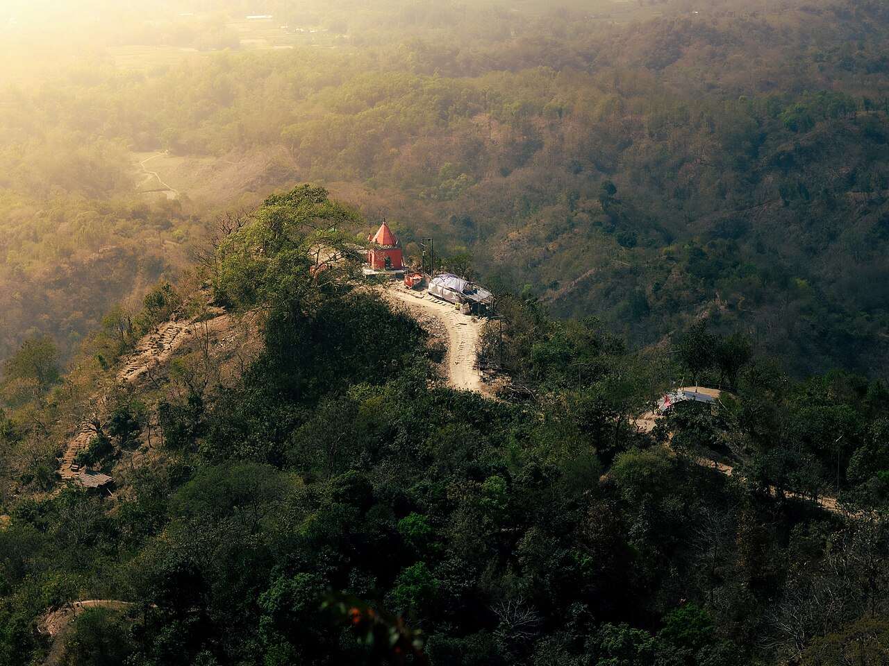The hilltop shrine of Chandranath, where pilgrims arrive for darshan Of Maa