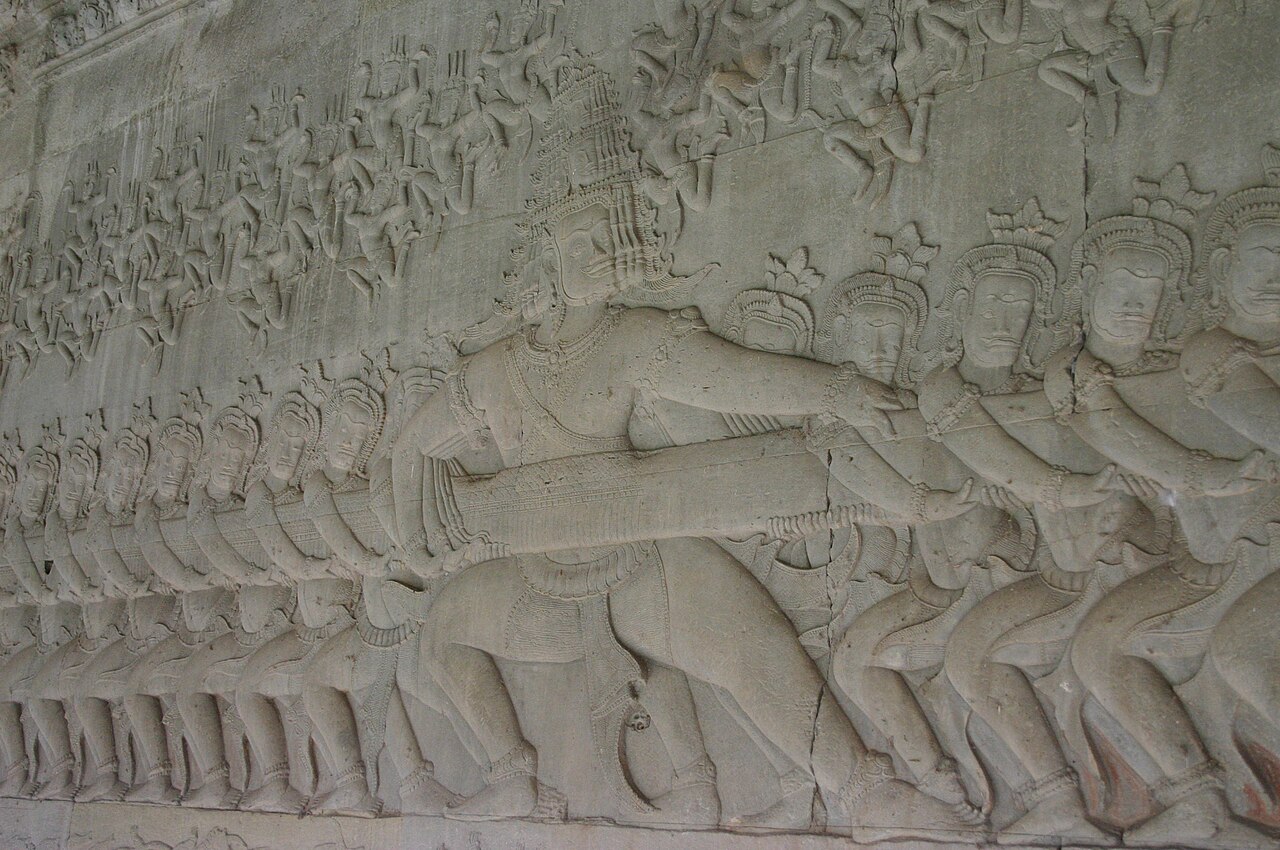 The Churning of the Sea of Milk bas-relief in the east gallery of Angkor Wat