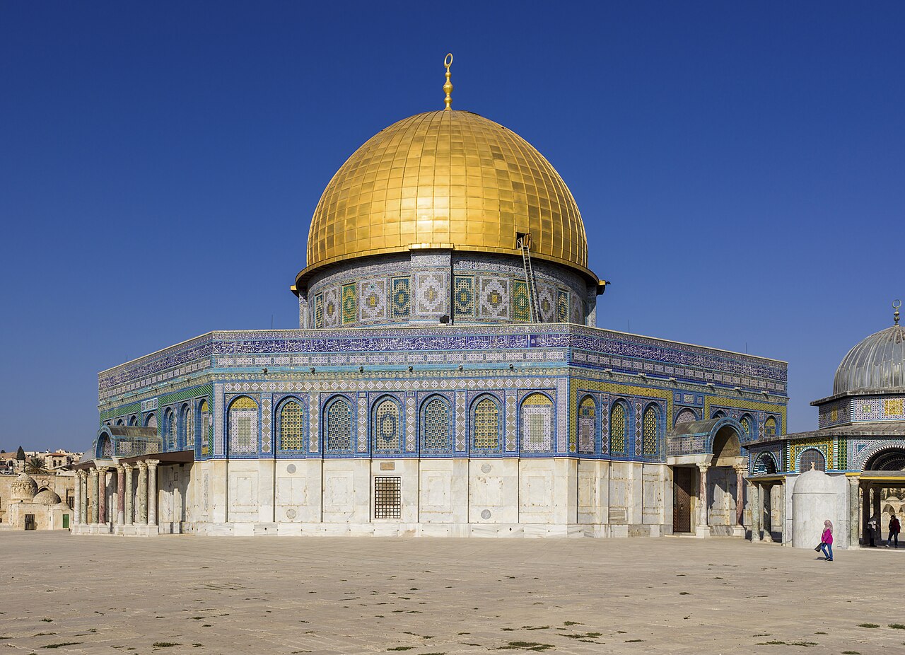 The golden Dome of the Rock on its raised platform at the centre of the Al-Aqsa compound