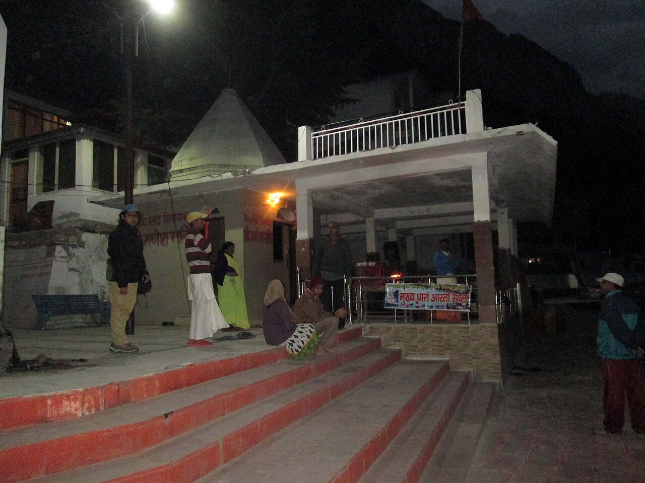 Evening arati offered To Maa Ganga at the Gangotri temple courtyard