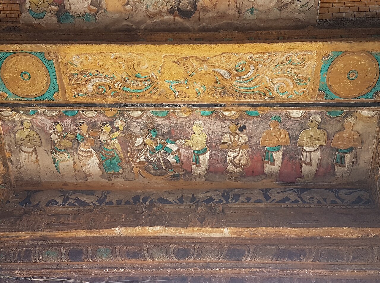 Painted ceiling medallion in a corridor of the Meenakshi Amman Temple, Madurai