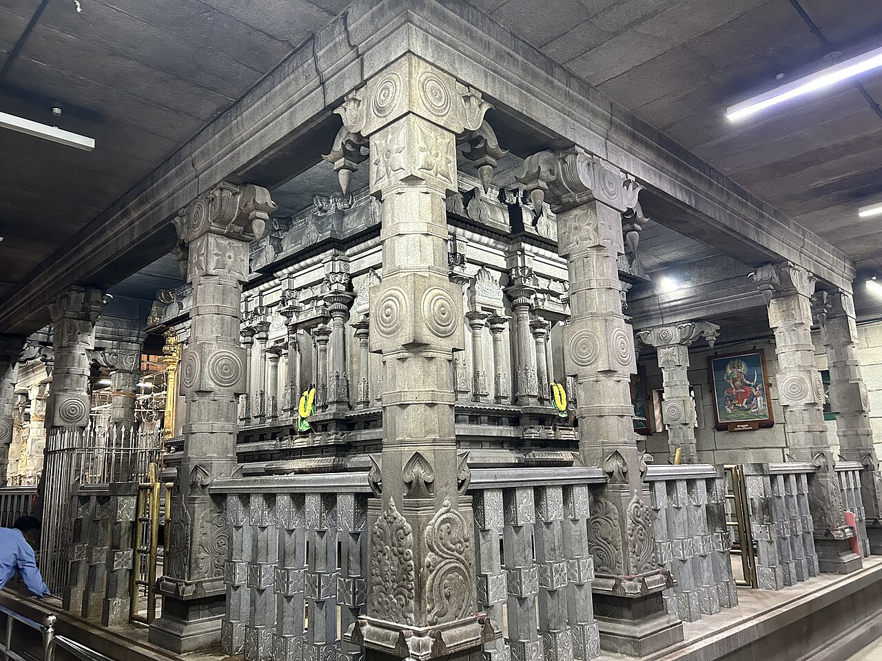 The inner view of the Temple, where devotees stand before Maa Rajarajeshwari