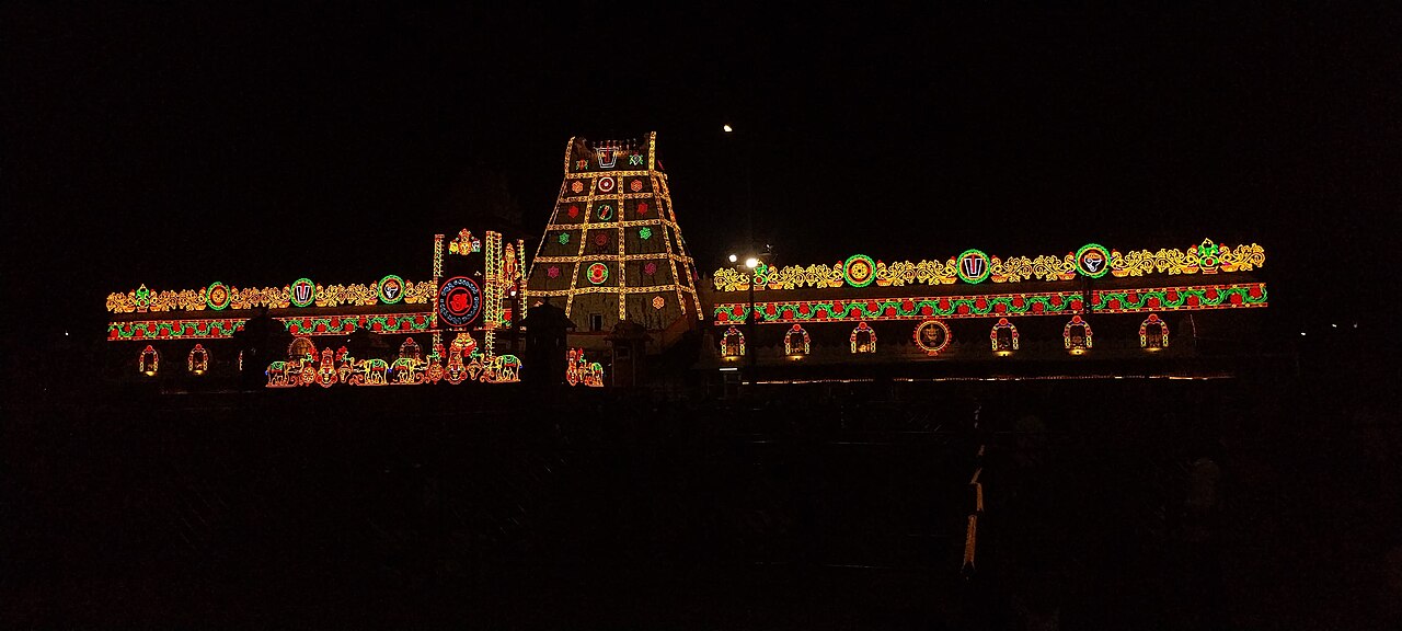 Tirumala Temple illuminated at night