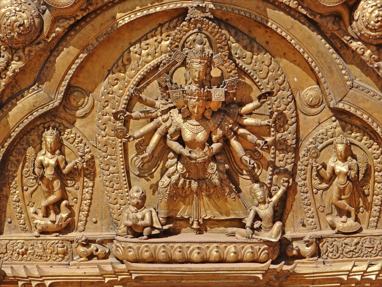 The gilded torana of the Golden Gate, Maa Taleju at its center