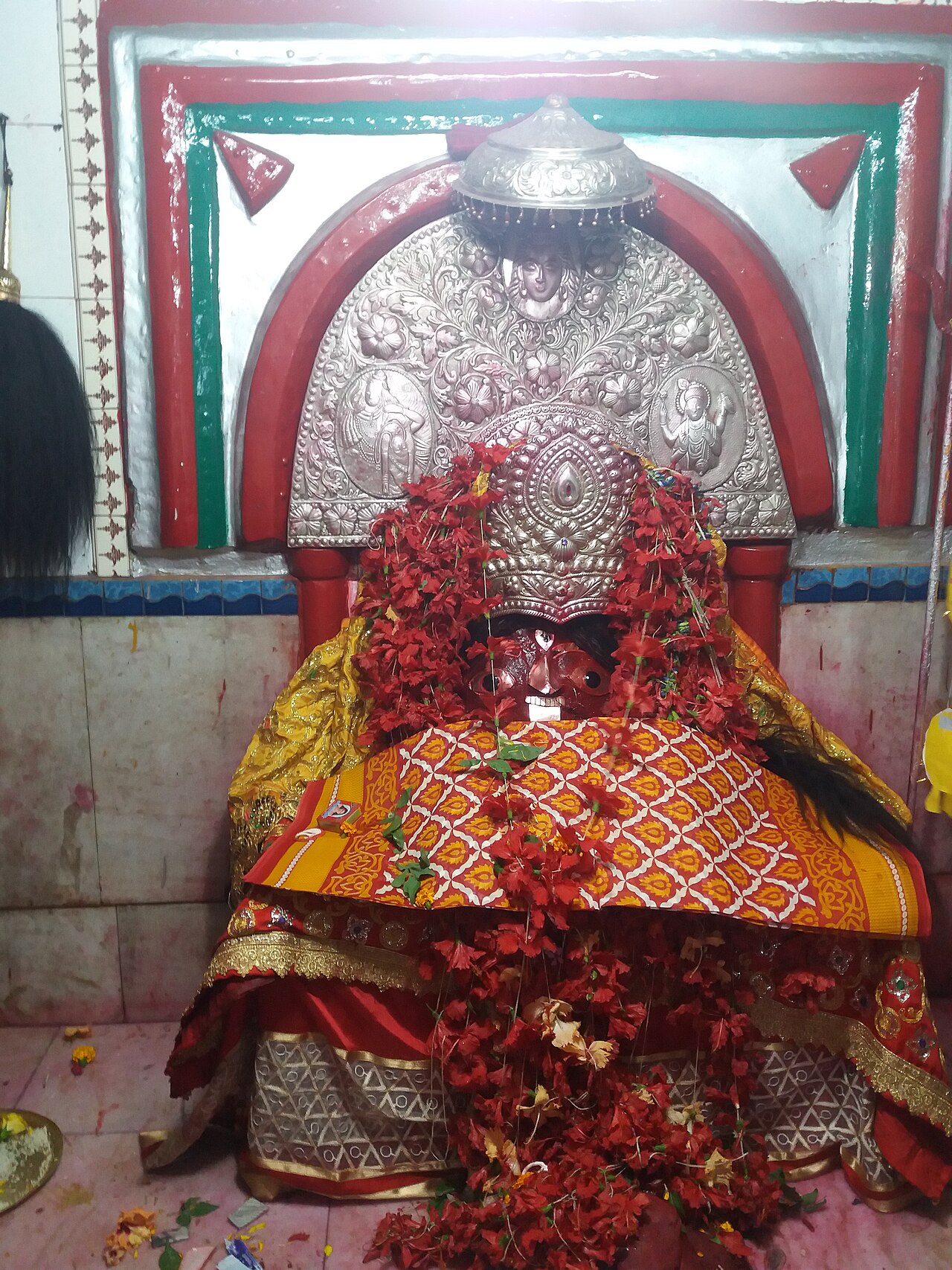 The sindoor-laden Face Of Maa Nalateswari in Her sanctum