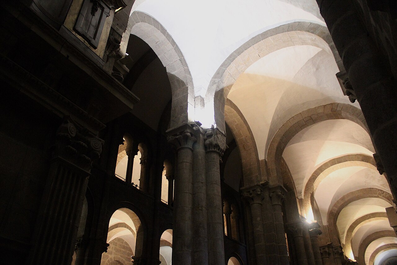 The Romanesque nave of Santiago Cathedral looking toward the high altar