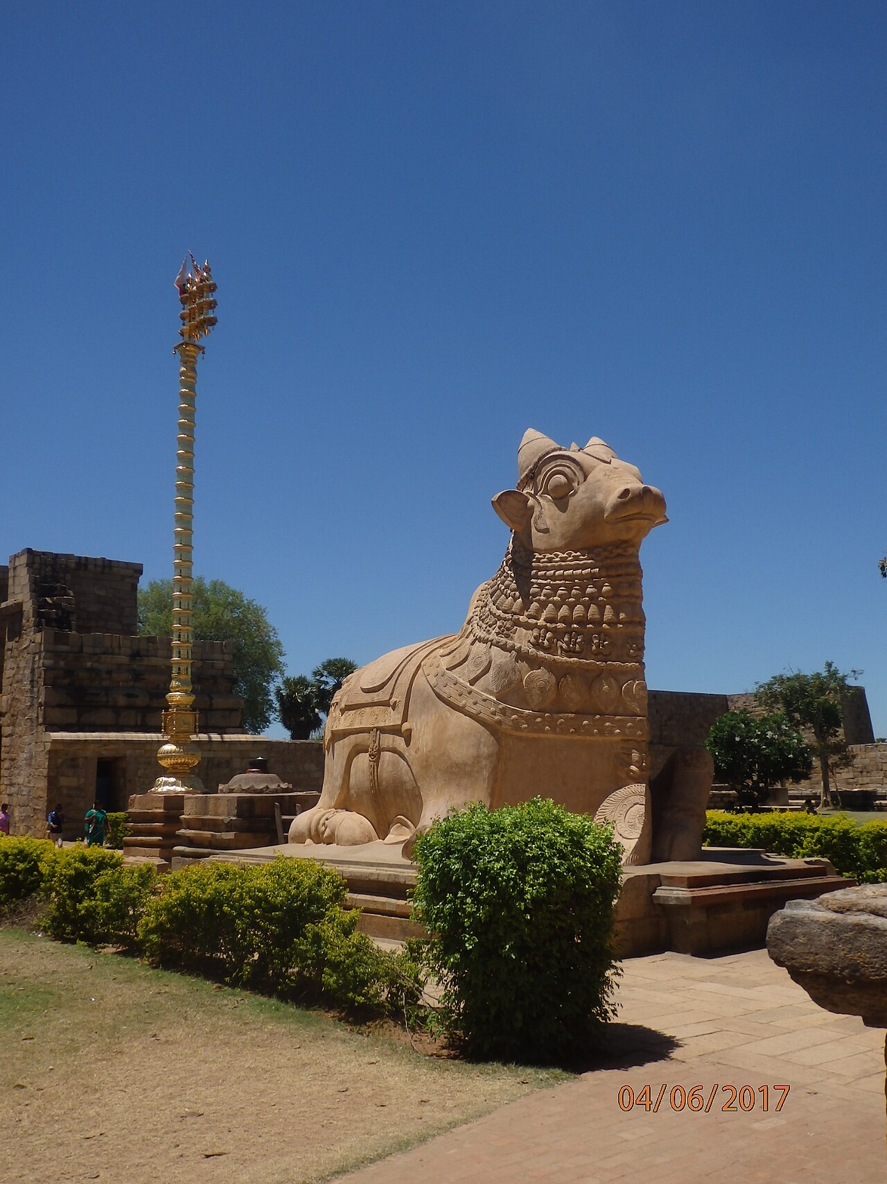 The great Nandi of Gangaikonda Cholapuram facing the sanctum across the open courtyard