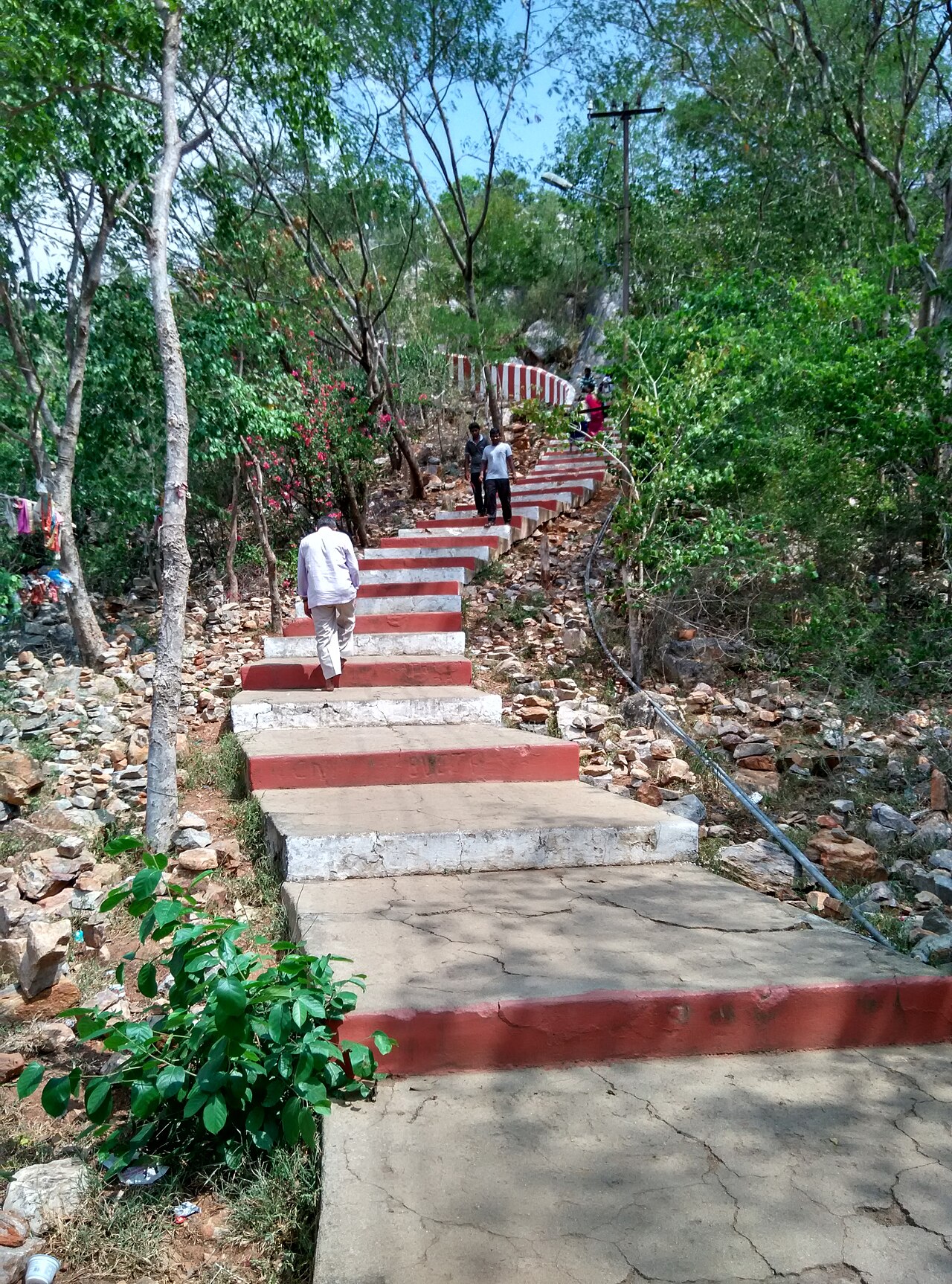 Stone steps climbing the hill to the Bhakta Kannappa shrine above Srikalahasti Temple