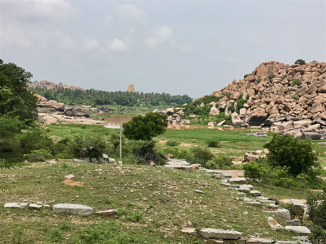 The old bathing ghat on the Tungabhadra river below the Virupaksha Temple, Hampi